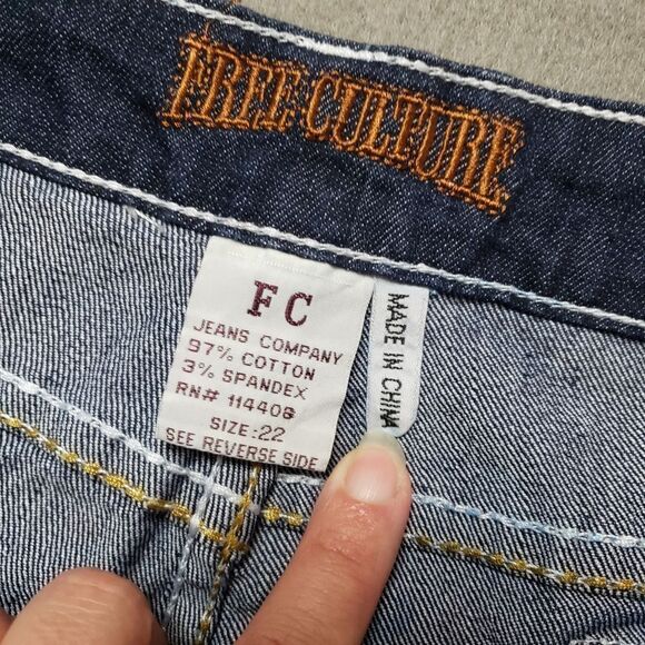 Free Culture Gemstone bling embroidered Size 22 Dark Wash Jeans flap pocket - Picture 6 of 11